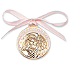 Gold Oxide Pewter Baby Girl With Angel Crib Medal with Pink Ribbon