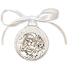 Pewter Baby With Angel Crib Medal with White Ribbon