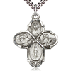 Sterling Silver Men's Four Way Cross with 24in Steel Chain
