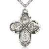 Sterling Silver Men's Four Way Cross Necklace 24in Chain