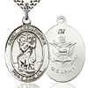 Sterling Silver 1in Oval St Christopher US Army Medal & 24in Chain