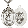 Sterling Silver 1in Oval St Christopher US Navy Medal & 24in Chain