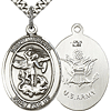 Sterling Silver 1in Oval St Michael US Army Medal & 24in Chain