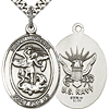 Sterling Silver 1in Oval St Michael US Navy Medal & 24in Chain