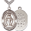 Sterling Silver Oval Virgen Milagrosa Medal & 24in Chain
