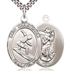 Sterling Silver 1in Oval St Christopher Surfer Medal & 24in Chain