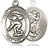 Sterling Silver 1in St Christopher Swimming Medal & 24in Chain