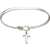 Rhodium-plated Brass Eye Hook Bangle Bracelet With Sterling Silver Cross Charm 7in