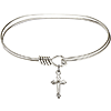 Rhodium-plated Brass Eye Hook Bangle Bracelet With Sterling Silver Budded Cross Charm 7in