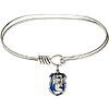 Rhodium-plated Brass Eye Hook Bangle Bracelet With Sterling Silver St Michael Shield Charm 7in