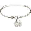 Rhodium-plated Brass Eye Hook Bangle Bracelet With Sterling Silver Miraculous Medal Charm 7in