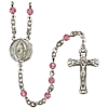 Silver-plated Brass Rose Austrian Crystal Miraculous Medal Rosary