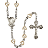 Silver-plated Brass Madonna and Cross Faux Pearl Heart Rosary