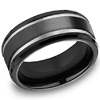 Black Titanium 9mm Satin Wedding Band with Gray Grooves