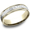 14kt Two Tone Gold 6mm Hammered Wedding Band with Milgrain