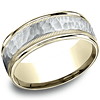 14kt Two Tone Gold 8mm Hammered Band with Milgrain