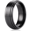 Black Titanium 8mm Comfort-Fit Satin Double Edge Design Ring