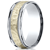 14kt Two Tone Gold Hammered Band with Milgrain Edges 8mm