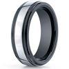 Tungsten and Black Ceramic Wedding Band with Step Down Edges 7mm