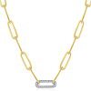 14k Two-tone Gold Paper Clip Necklace with One Diamond Link
