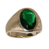 Brushed Ring with Synthetic Emerald - 10kt Yellow Gold