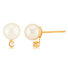 14k Yellow Gold 6mm White Freshwater Cultured Pearl Diamond Earrings