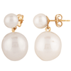 14k Yellow Gold Round and Baroque Freshwater Cultured Pearl Duo Drop Earrings