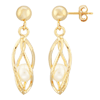14k Yellow Gold Freshwater Cultured Pearl Cage Dangle Earrings
