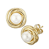 14k Yellow Gold Freshwater Cultured Pearl Swirl Love Knot Stud Earrings