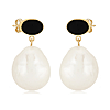 14k Yellow Gold 12mm Baroque Pearl and Oval Onyx Dangle Earrings