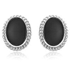 14k White Gold Onyx Bezel Set Stud Earrings with Gallery Design