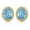 14k Yellow Gold Blue Topaz Bezel Set Stud Earrings with Gallery Design