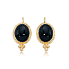 14k Yellow Gold Oval Onyx Lever Back Earrings with Ball Accents