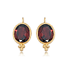 14k Yellow Gold Oval Garnet Lever Back Earrings with Ball Accents