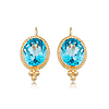 14k Yellow Gold Oval Blue Topaz Lever Back Earrings with Ball Accents