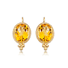 14k Yellow Gold Oval Citrine Lever Back Earrings with Ball Accents