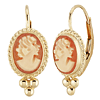 14k Yellow Gold Oval Cameo Lever Back Earrings with Ball Accents
