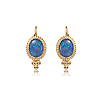 14k Yellow Gold Oval Opal Triplet Lever Back Earrings with Ball Accents