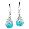 14k White Gold Floating Turquoise Leverback Drop Earrings