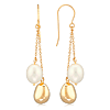 14k Yellow Gold 10mm Oval Freshwater Cultured Pearl and Bead Dangle Earrings