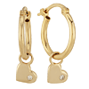 14k Yellow Gold Hoop Earrings with Dangling Hearts and Diamonds
