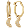 14k Yellow Gold Hoop Earrings with Dangling Moons and Diamonds