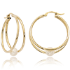 14k Yellow Gold Double Hoop Earrings with Freshwater Cultured Pearl Accents