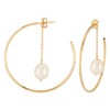 14k Yellow Gold Round Open Hoop Earrings with Oval Freshwater Cultured Pearls