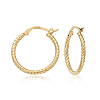 14k Yellow Gold Round Hoop Earrings with Twisted Texture 3/4in