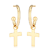 14k Yellow Gold C Hoop Dangle Cross Earrings