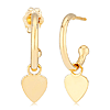 14k Yellow Gold C Hoop Dangle Heart Earrings