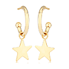 14k Yellow Gold C Hoop Dangle Star Earrings