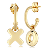 14k Yellow Gold Hoop Hugs and Kisses Dangle Earrings
