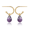 14k Yellow Gold Amethyst Briolette Mini Hoop Dangle Earrings